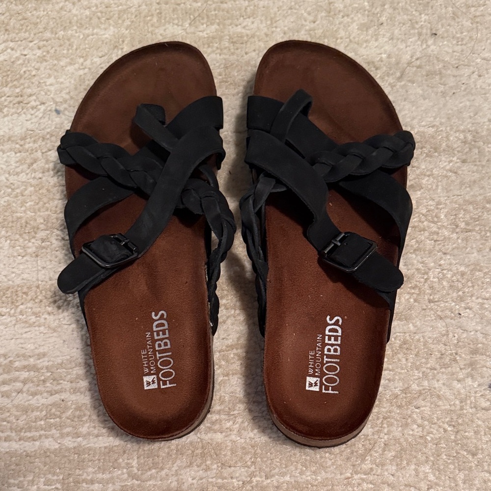 White Mountain Black Braided Footbed Sandals